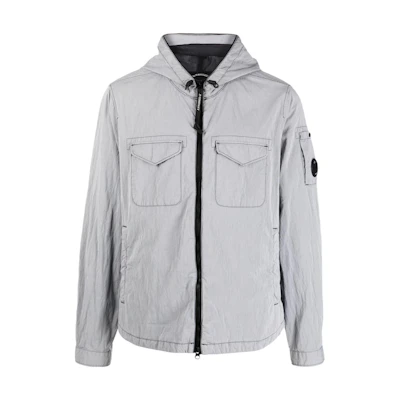 C.P. Company SS23 Grey Solid Double Pocket Hooded Zip Jacket 14CMOS286A005533G999