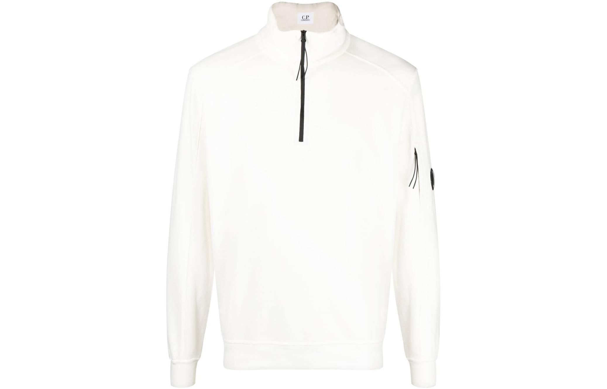 C.P. Company SS23 Half-Zip Pullover Sweatshirt White - Logo Patch 14CMSS035A002246G103
