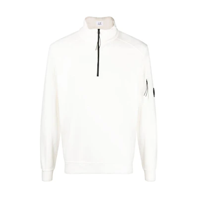 C.P. Company SS23 Half-Zip Pullover Sweatshirt White - Logo Patch 14CMSS035A002246G103