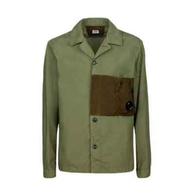 C.P. Company SS23 Hybrid Garment Colorblock Dyed Button-Up Jacket Green 14CMOS331A006513M648