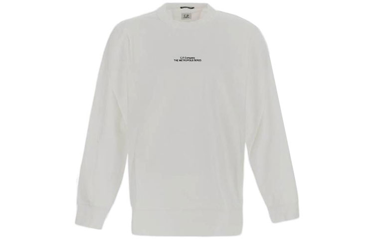 C.P. Company SS23 Letter Print Crewneck Long Sleeve Pullover Sweatshirt White 14CMSS229A006452W101