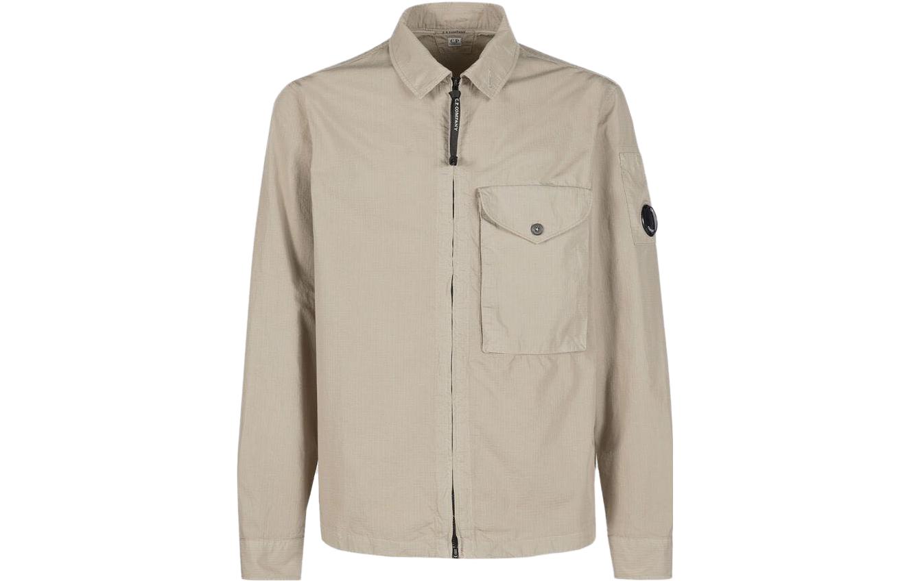 C.P. Company SS23 Light Brown Solid Zip-Up Collared Jacket 14CMSH122A006272G330