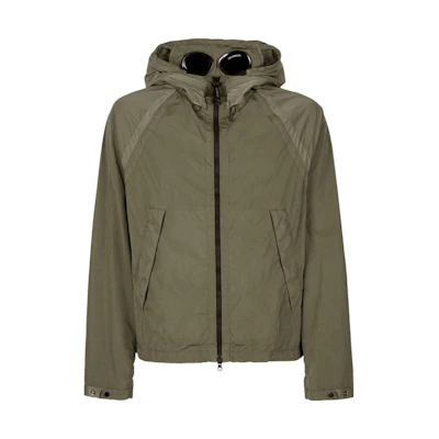 C.P. Company SS23 Lightweight Goggle Hoodie Full-Zip Jacket Green 14CMOW039A005904G648
