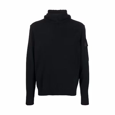 C.P. Company SS23 Logo Patch Knit Hoodie Black Long Sleeve 15CLKN019A005528A999