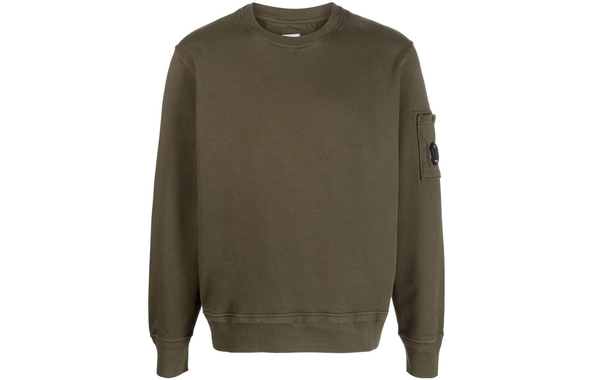 C.P. Company SS23 Logo Print Crewneck Long Sleeve Sweatshirt Olive Green Men 14CMSS136A005398G683