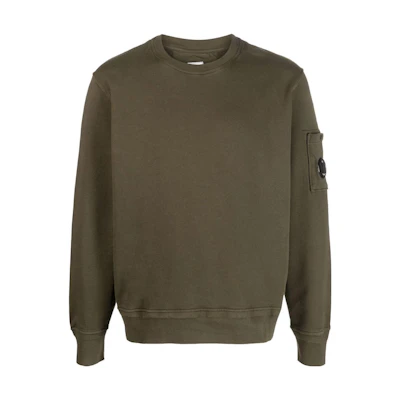 C.P. Company SS23 Logo Print Crewneck Long Sleeve Sweatshirt Olive Green Men 14CMSS136A005398G683