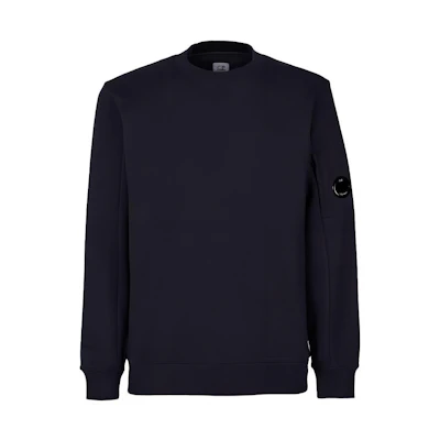C.P. Company SS23 Navy Blue Crewneck Sweatshirt with Lens Detail 14CMSS022A005086W888
