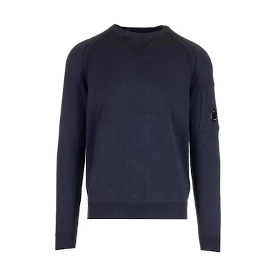 C.P. Company SS23 Navy Blue Lens Detail Crewneck Long Sleeve Sweatshirt Men 14CMKN029A006262G888