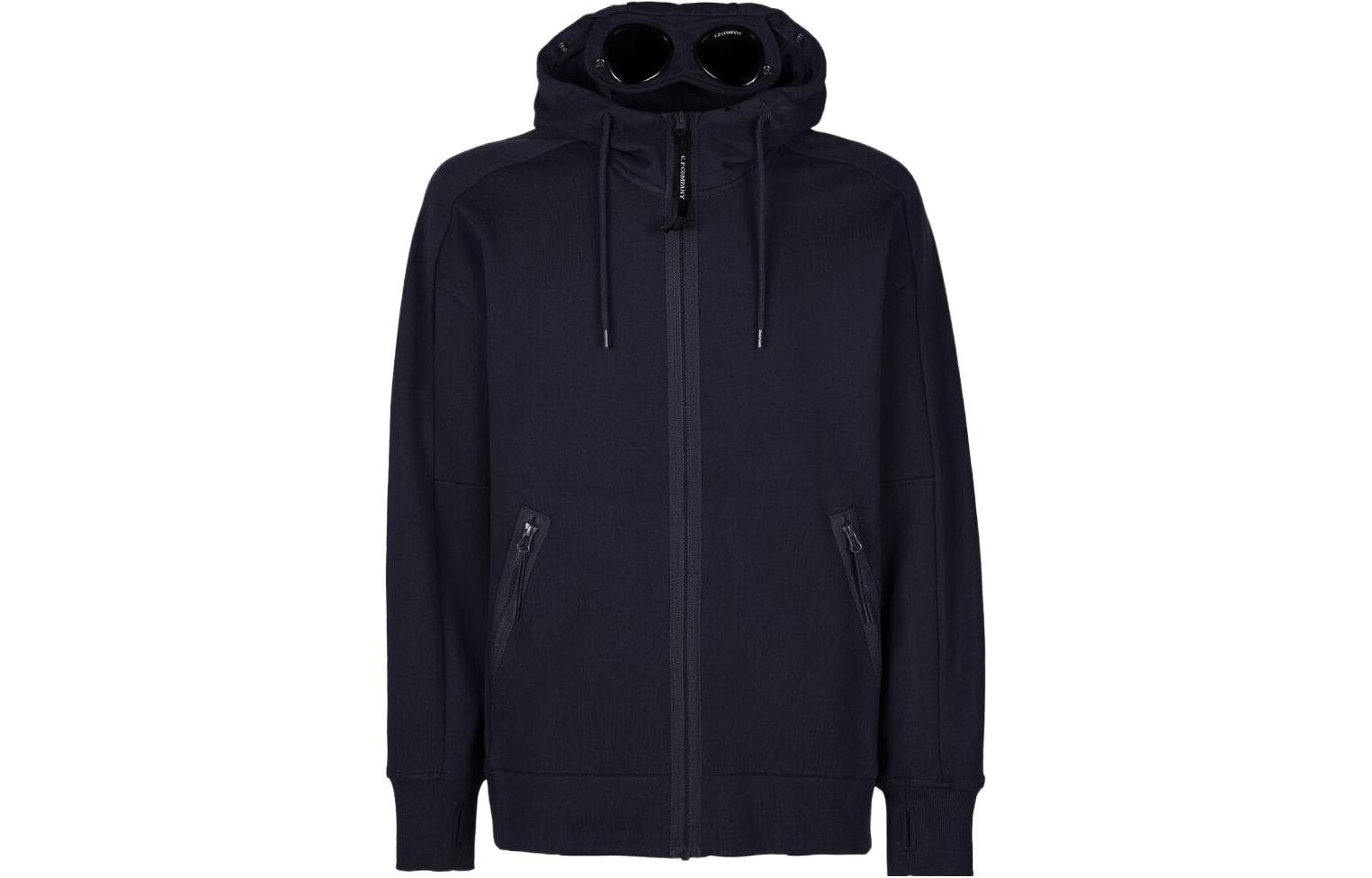 C.P. Company SS23 Navy Blue Solid Color Zip-Up Hoodie Jacket 14CMSS082A005086W888