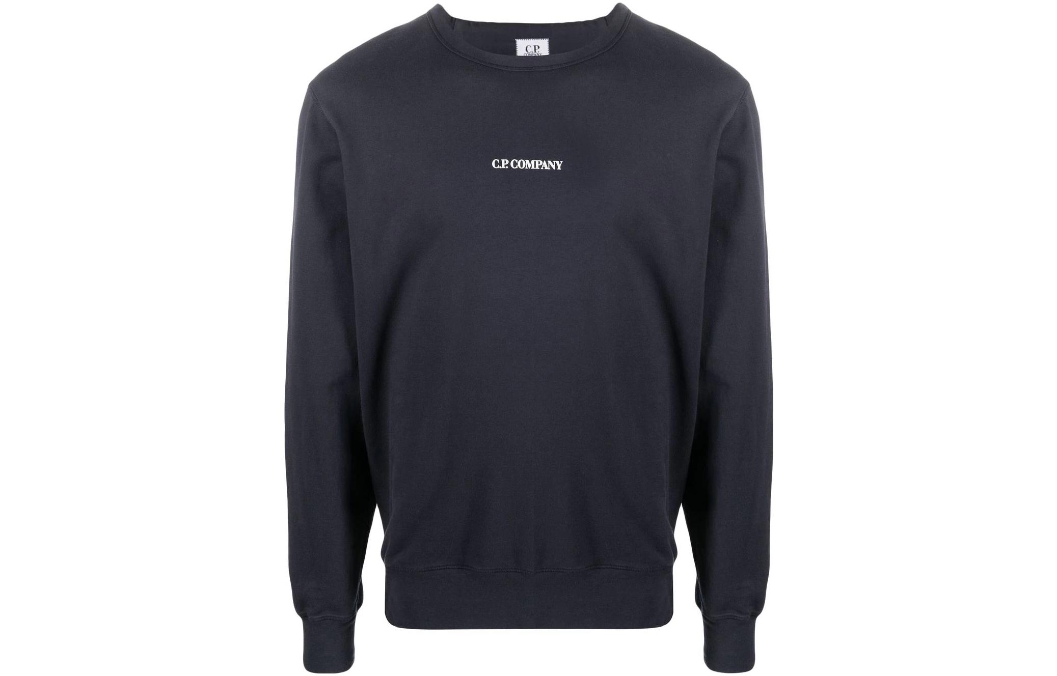 C.P. Company SS23 Navy Crewneck Logo Print Long Sleeve Sweatshirt Men 14CMSS132A002246G888