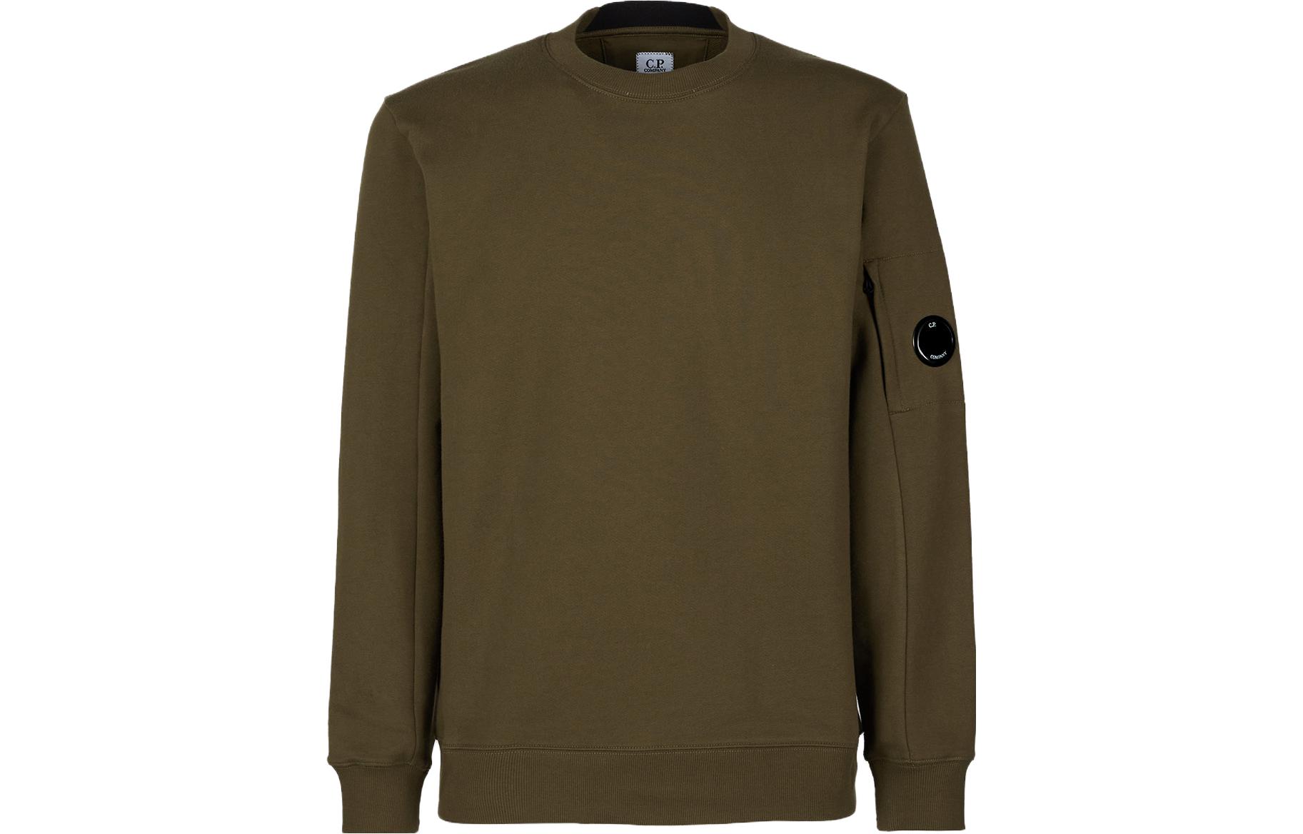 C.P. Company SS23 Olive Crewneck Sweatshirt with Lens Detail for Men 14CMSS022A005086W683