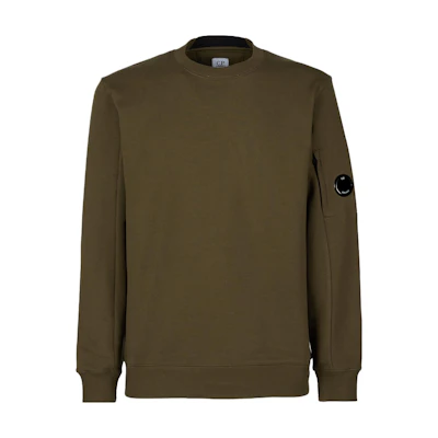 C.P. Company SS23 Olive Crewneck Sweatshirt with Lens Detail for Men 14CMSS022A005086W683