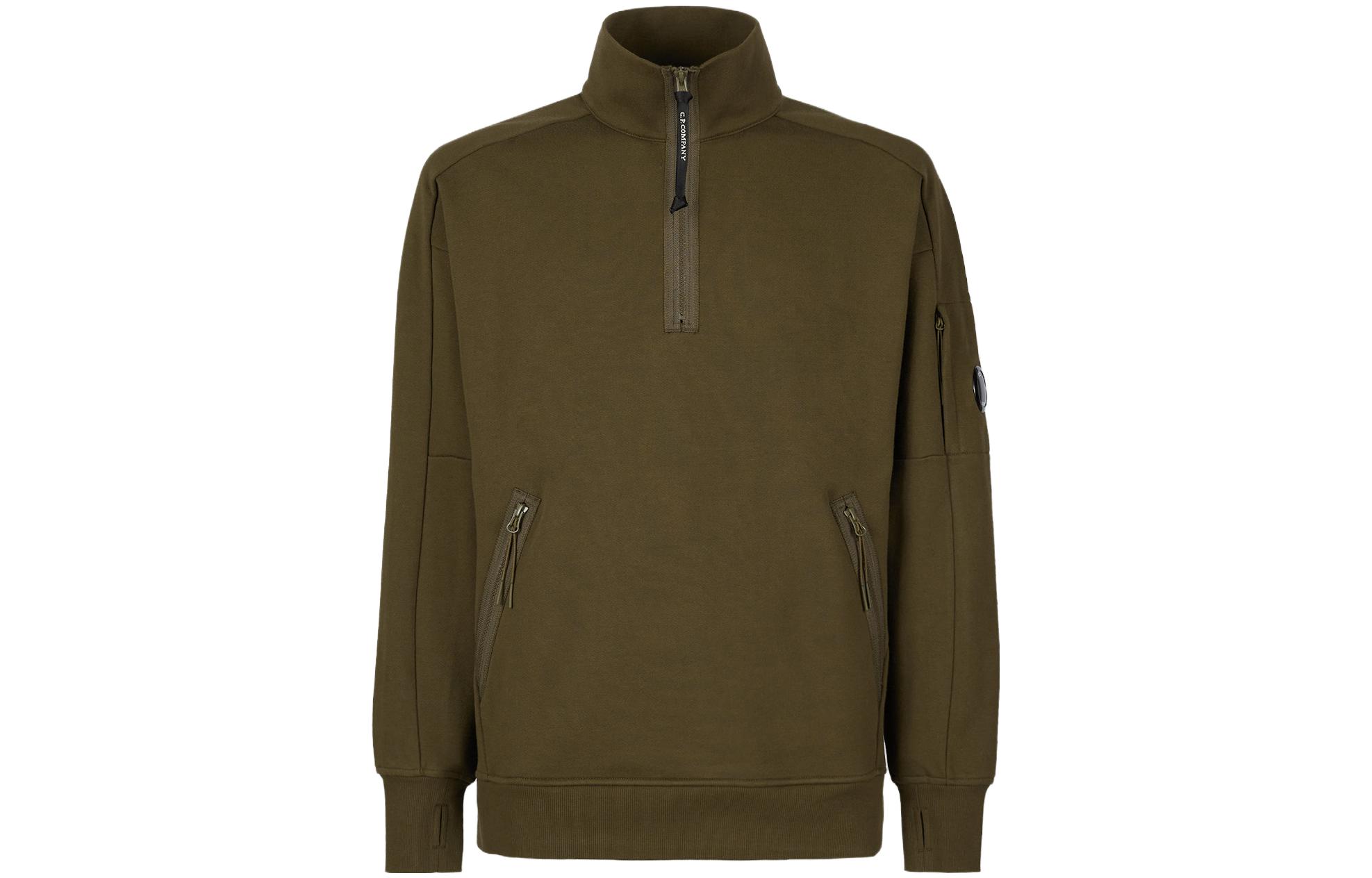 C.P. Company SS23 Olive Green Half-Zip Pullover Sweatshirt 14CMSS081A005086W683