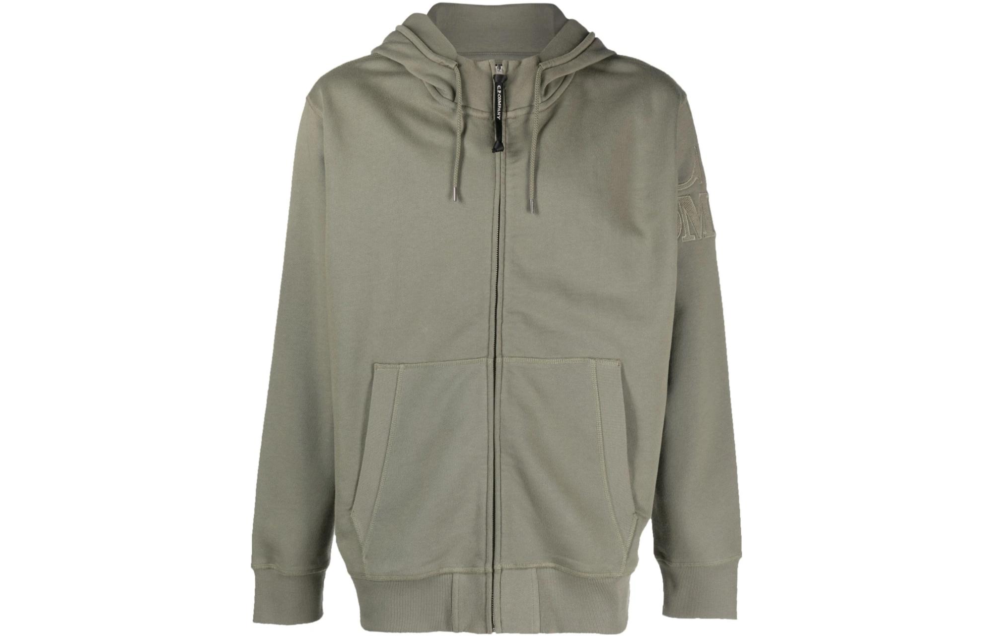 C.P. Company SS23 Olive Green Logo Embroidered Zipper Hoodie Jacket Men 14CMSS067A005086W486