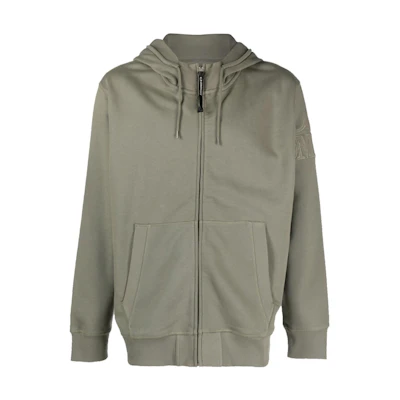C.P. Company SS23 Olive Green Logo Embroidered Zipper Hoodie Jacket Men 14CMSS067A005086W486