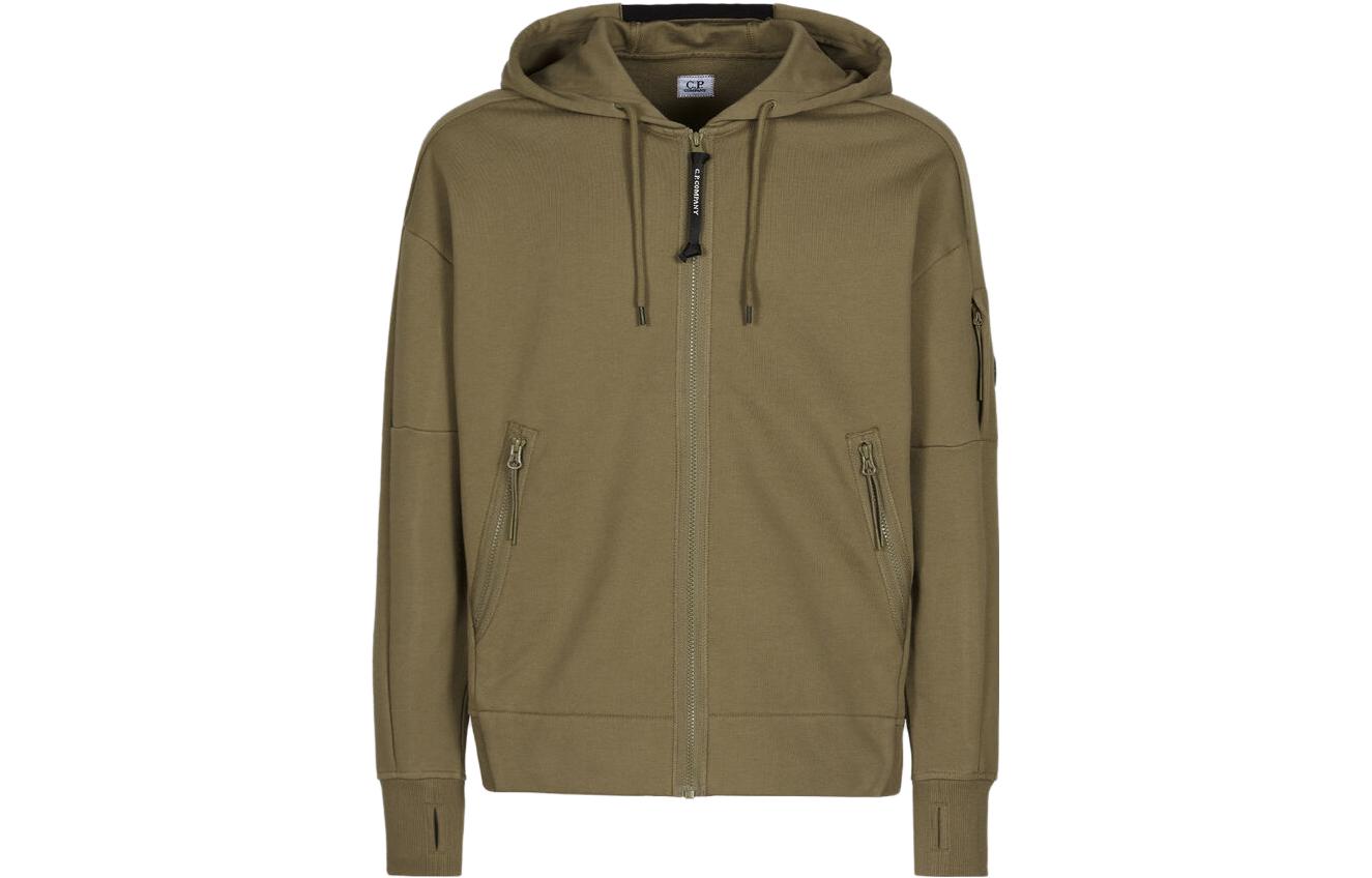 C.P. Company SS23 Olive Green Logo Print Zipped Hoodie Jacket 14CMSS070A005086W339