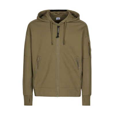 C.P. Company SS23 Olive Green Logo Print Zipped Hoodie Jacket 14CMSS070A005086W339