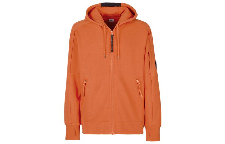 C.P. Company SS23 Orange Logo Print Zip-Up Hoodie Jacket 14CMSS070A005086W439