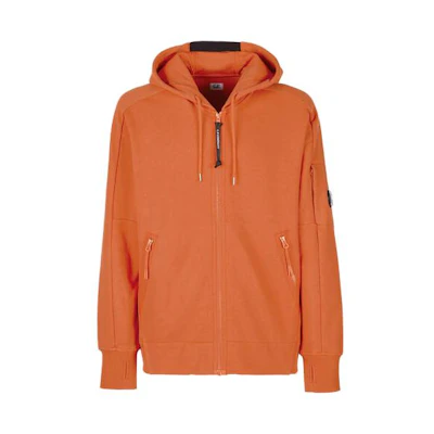 C.P. Company SS23 Orange Logo Print Zip-Up Hoodie Jacket 14CMSS070A005086W439