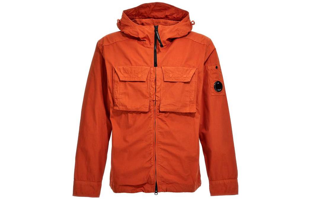 C.P. Company SS23 Orange Solid Color Zip Hoodie Jacket with Chest Pocket 14CMSH093A006069G439