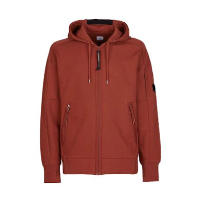 C.P. Company SS23 Red Logo Print Zip-Up Hoodie Jacket 14CMSS070A005086W349