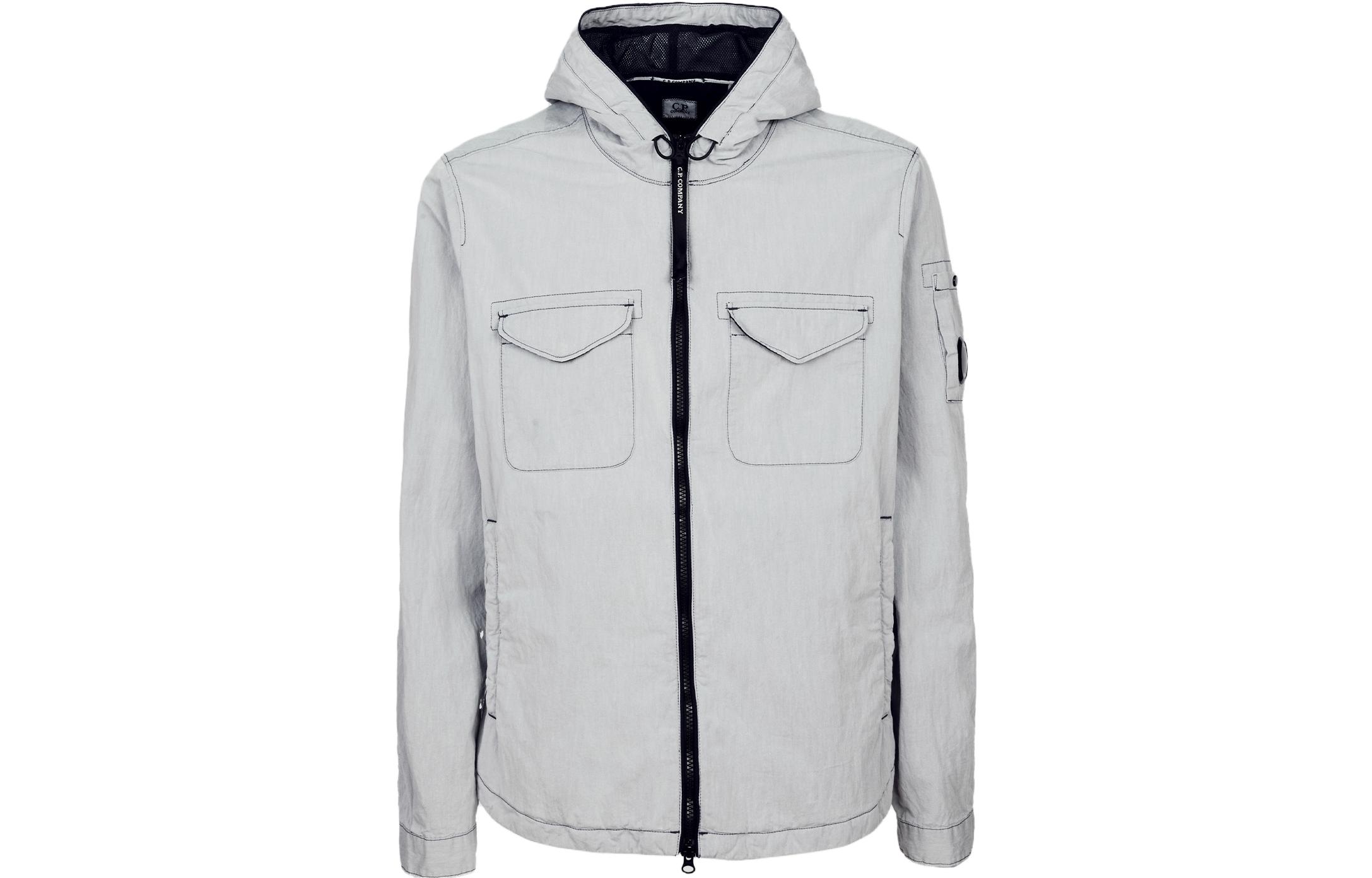 C.P. Company SS23 Silver Zip-Up Hoodie Jacket with Dual Pockets for Men 14CMOS286A005533G868