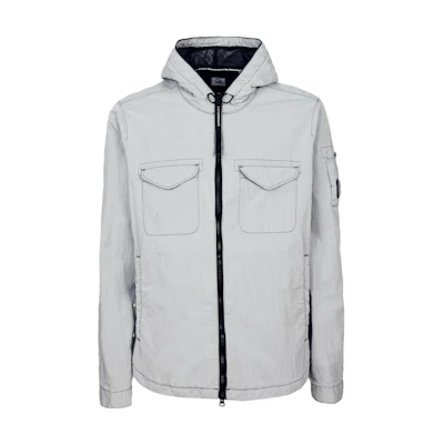 C.P. Company SS23 Silver Zip-Up Hoodie Jacket with Dual Pockets for Men 14CMOS286A005533G868