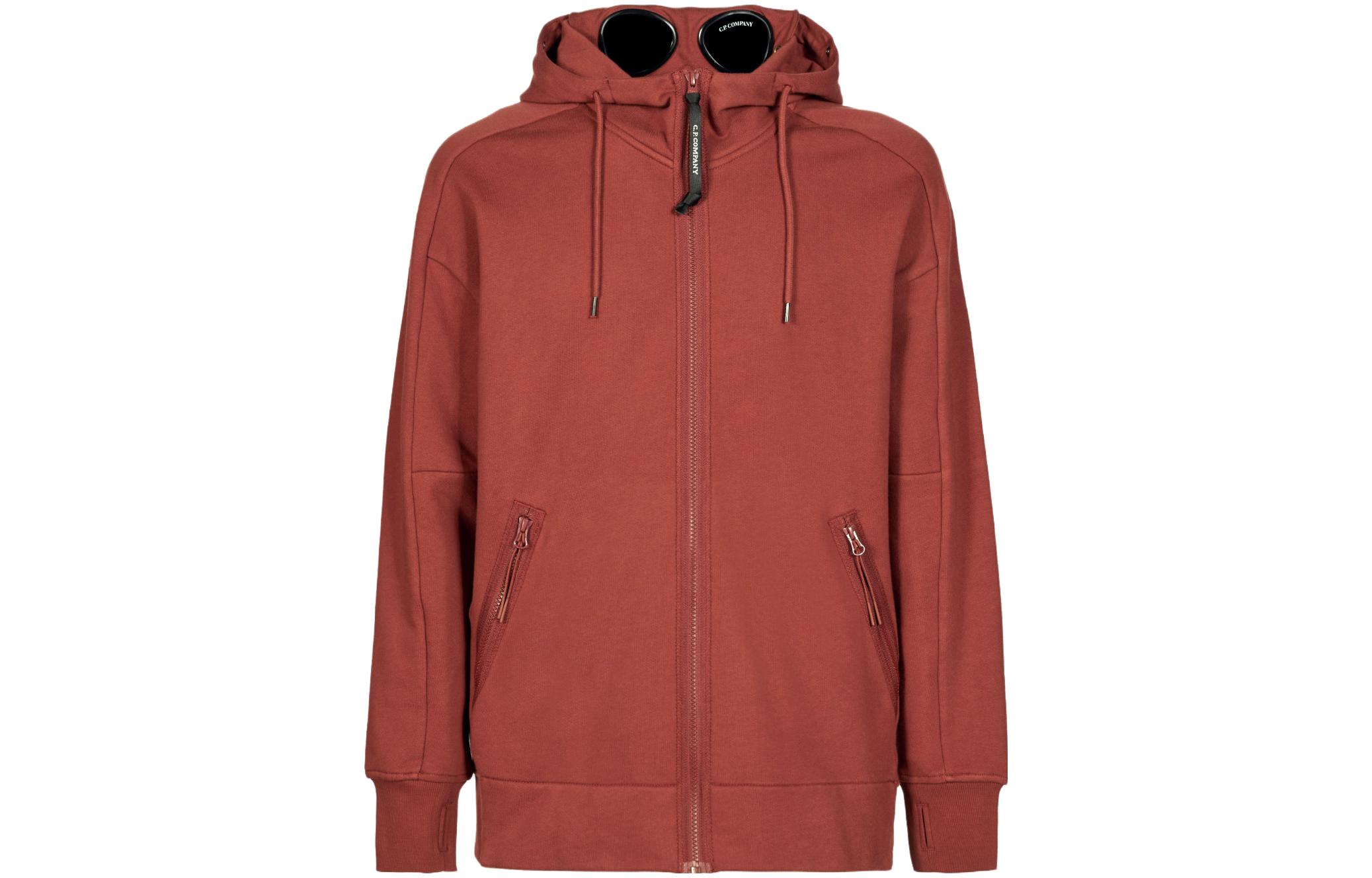 C.P. Company SS23 Solid Color Hooded Zip Jacket Red Brown 14CMSS082A005086W349