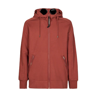 C.P. Company SS23 Solid Color Hooded Zip Jacket Red Brown 14CMSS082A005086W349