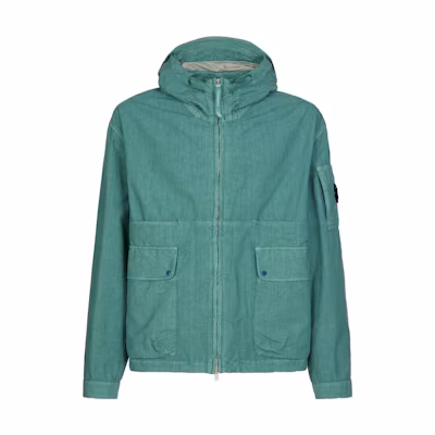 C.P. Company SS23 Solid Color Side Pocket Zip Hoodie Jacket Unisex Green 14CMOW176A006456G673