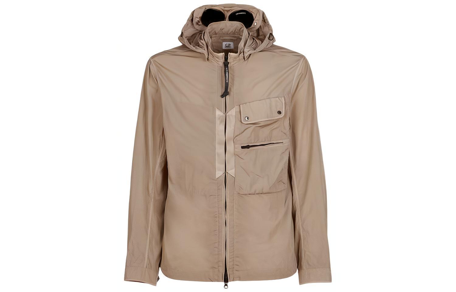 C.P. Company SS23 Solid Color Zip Hoodie Jacket with Chest Pocket Tan Men 14CMOS045A005904G330