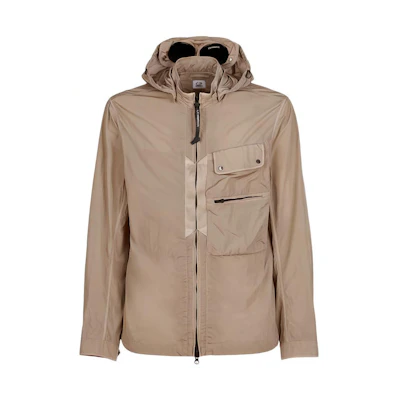 C.P. Company SS23 Solid Color Zip Hoodie Jacket with Chest Pocket Tan Men 14CMOS045A005904G330