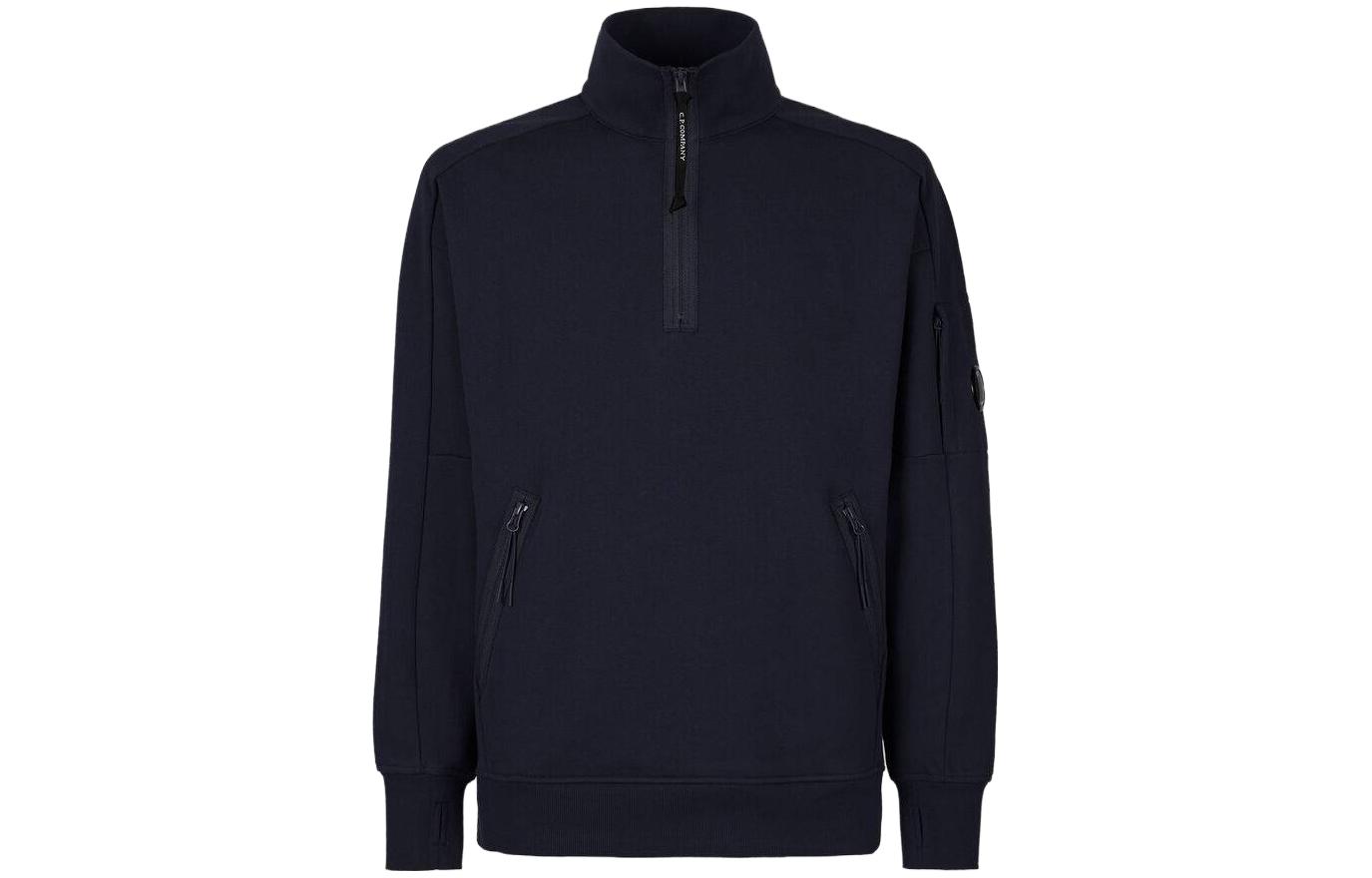 C.P. Company SS23 Solid Half-Zip Pullover Sweatshirt Deep Blue 14CMSS081A005086W888