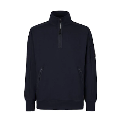 C.P. Company SS23 Solid Half-Zip Pullover Sweatshirt Deep Blue 14CMSS081A005086W888