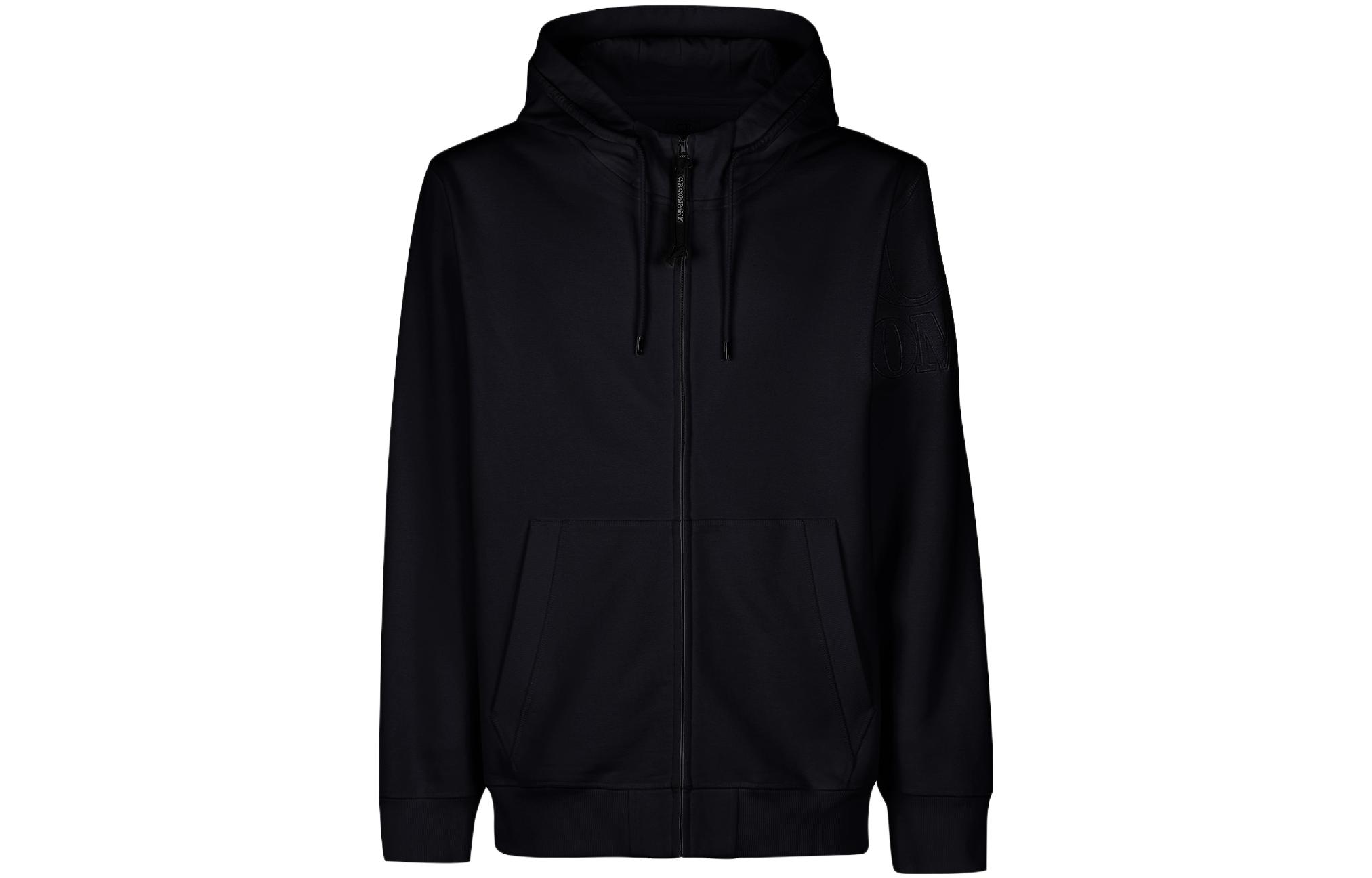 C.P. Company SS23 Solid Logo Embroidered Zip Hoodie Jacket Black - 14CMSS067A005086W999