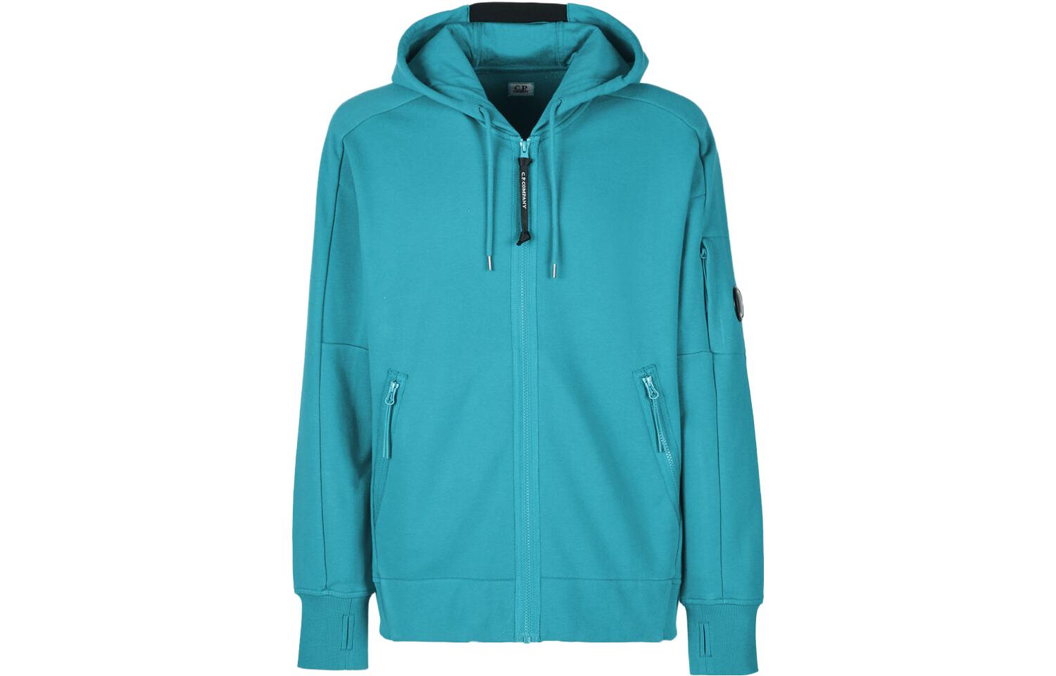 C.P. Company SS23 Solid Logo Zip Hoodie Jacket Blue-Green 14CMSS070A005086W825