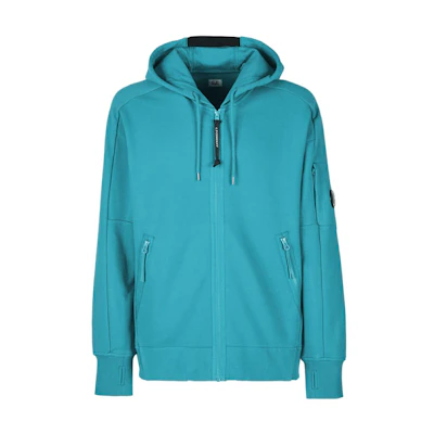 C.P. Company SS23 Solid Logo Zip Hoodie Jacket Blue-Green 14CMSS070A005086W825