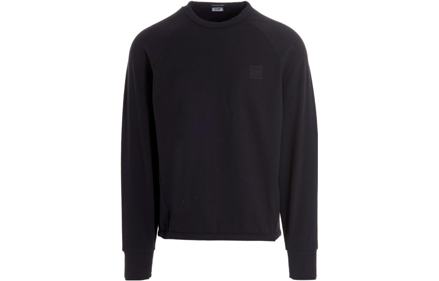 C.P. Company SS23 Square Logo Patch Pullover Long-Sleeve Sweatshirt Blue Male 14CMSS049A006452W888