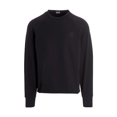 C.P. Company SS23 Square Logo Patch Pullover Long-Sleeve Sweatshirt Blue Male 14CMSS049A006452W888