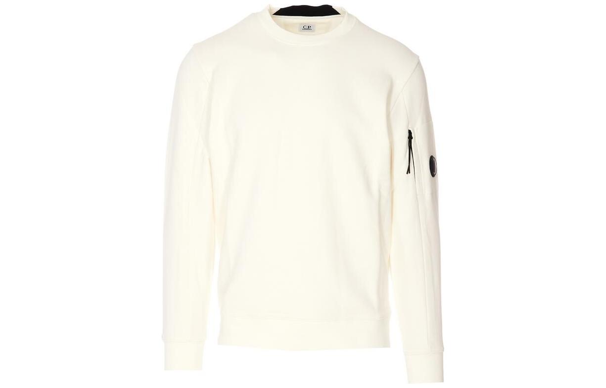 C.P. Company SS23 White Crewneck Sweatshirt with Lens Detail for Men 14CMSS022A005086W103