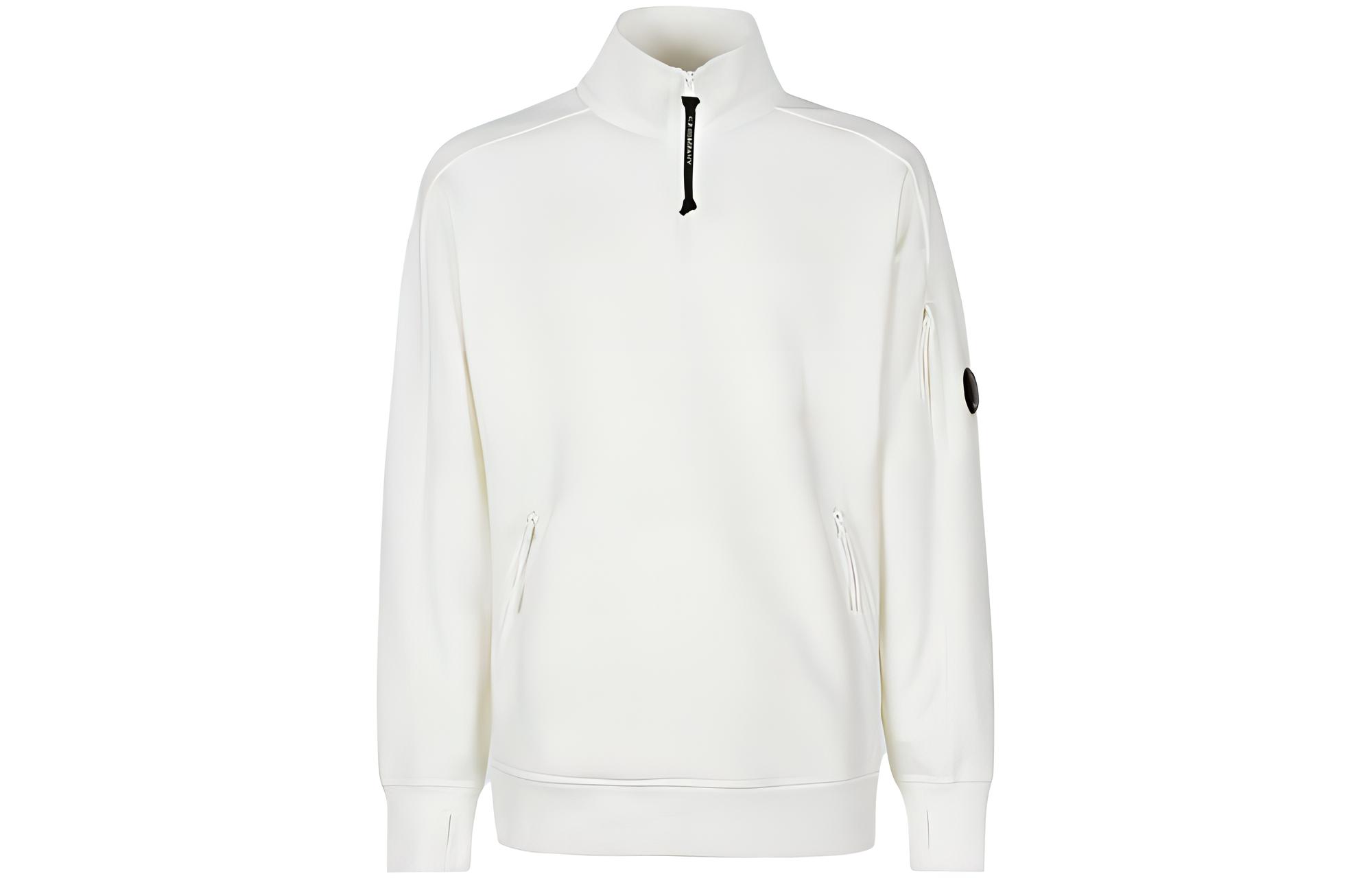 C.P. Company SS23 White Half-Zip Pullover Sweatshirt Long Sleeve Plain 14CMSS081A005086W103