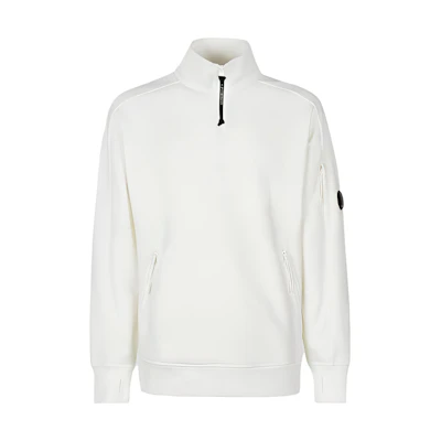 C.P. Company SS23 White Half-Zip Pullover Sweatshirt Long Sleeve Plain 14CMSS081A005086W103