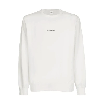 C.P. Company SS23 White Logo Print Crewneck Long Sleeve Sweatshirt Men 14CMSS132A002246G103