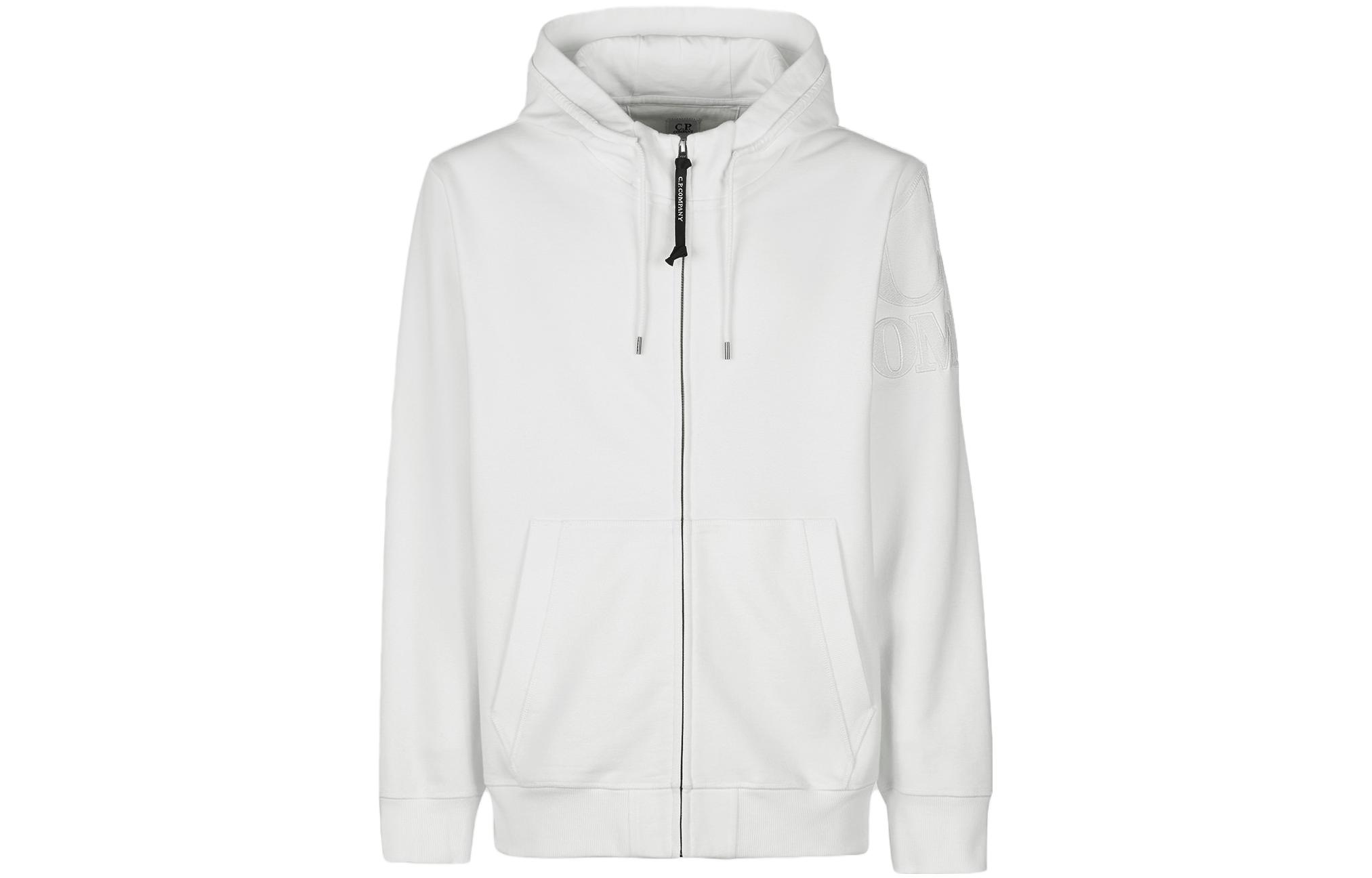 C.P. Company SS23 White Zip-Up Hoodie Jacket with Logo Embroidery 14CMSS067A005086W103