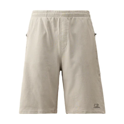 C.P. Company SS24 Relaxed Fit Mid-Rise Logo Print Shorts - Misty Gray. CMSB181A110039G913
