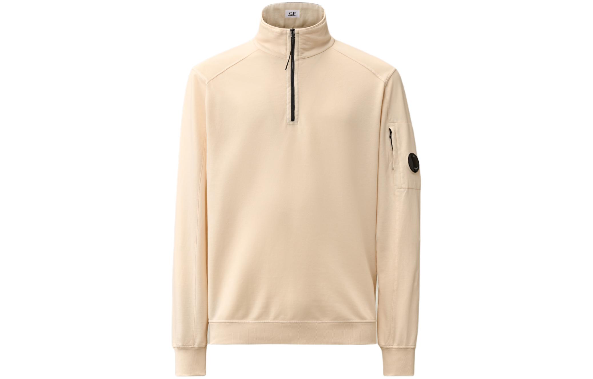 C.P. Company SS24 Beige High-Neck Lens Detail Ribbed Cuff Sweatshirt Men CMSS035A002246G402
