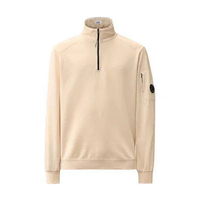 C.P. Company SS24 Beige High-Neck Lens Detail Ribbed Cuff Sweatshirt Men CMSS035A002246G402
