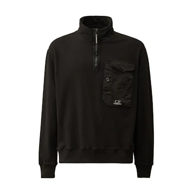 C.P. Company SS24 Black High-Neck Oversized Pocket Sweatshirt CMSS249A110039M999