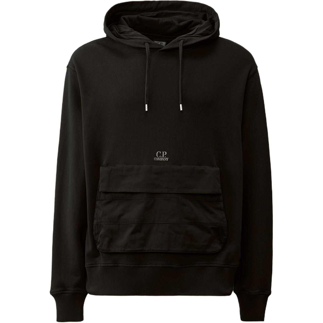 C.P. Company SS24 Black Hoodie with Ribbed Drop-Shoulder Design CMSS250A110039M999