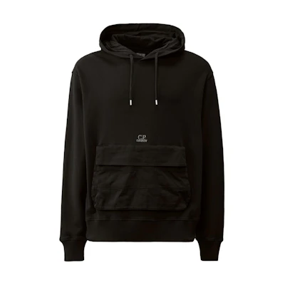 C.P. Company SS24 Black Hoodie with Ribbed Drop-Shoulder Design CMSS250A110039M999